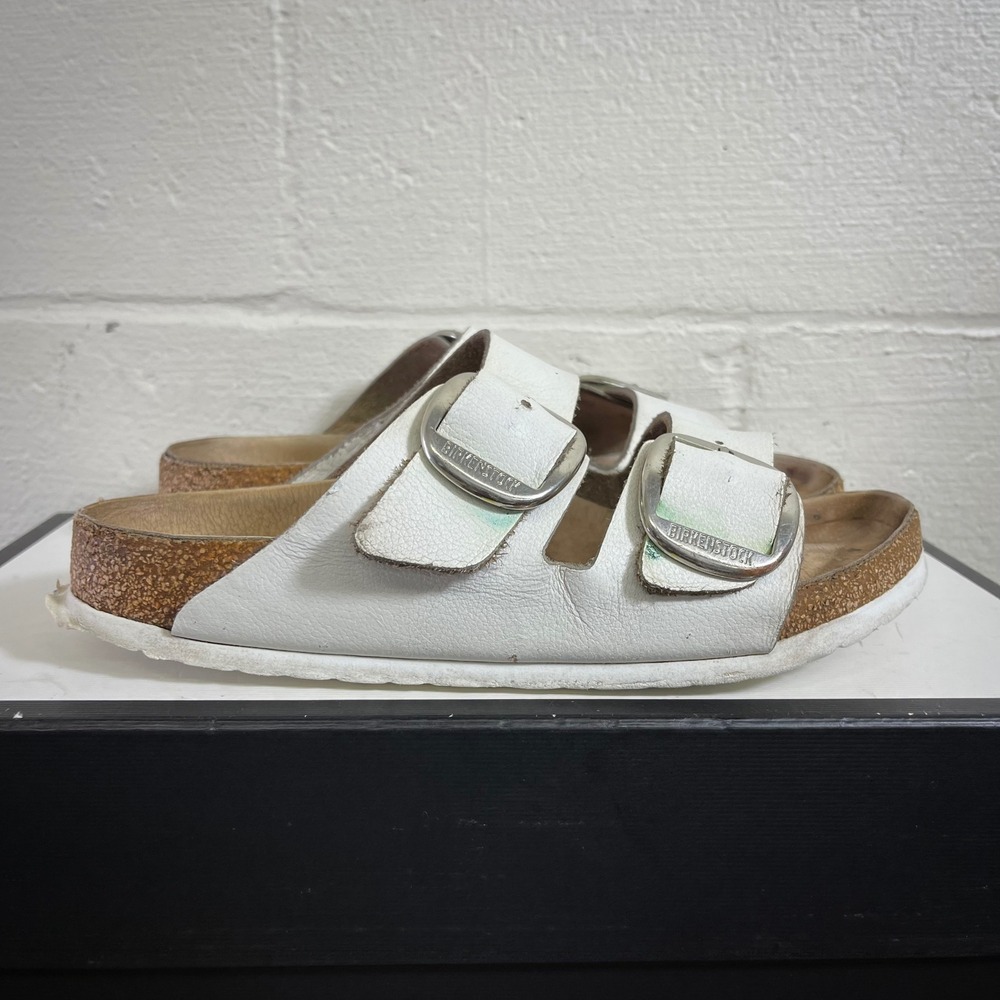 Birkenstock Arizona Big Buckle White Leather Sandals Slip On Women's 38 EU/7 N